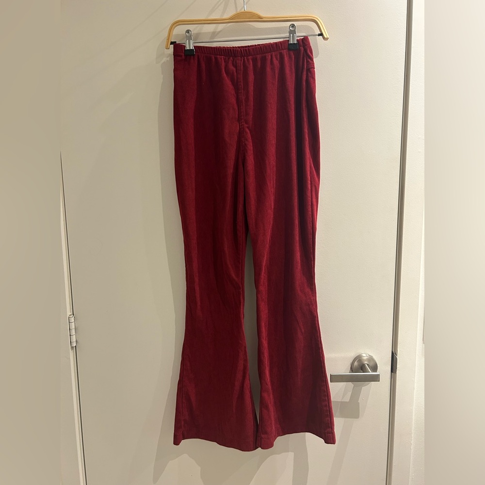 Burgundy Corduroy Flared Pants
